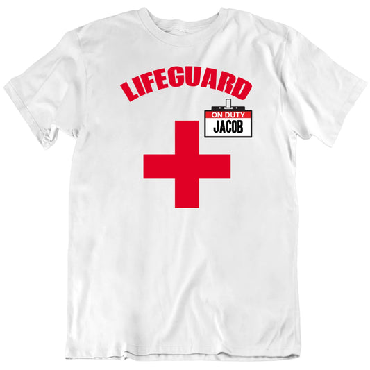 Customizable Lifeguard On Duty Costume Custom Name Tag Personalized Halloween Premium Quality Unisex Gift T Shirt