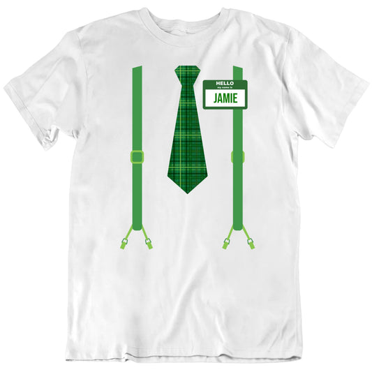 Customizable Hello My Name is Custom Name St Patricks Day Suspenders Personalized Quality Cotton Gift Unisex T Shirt